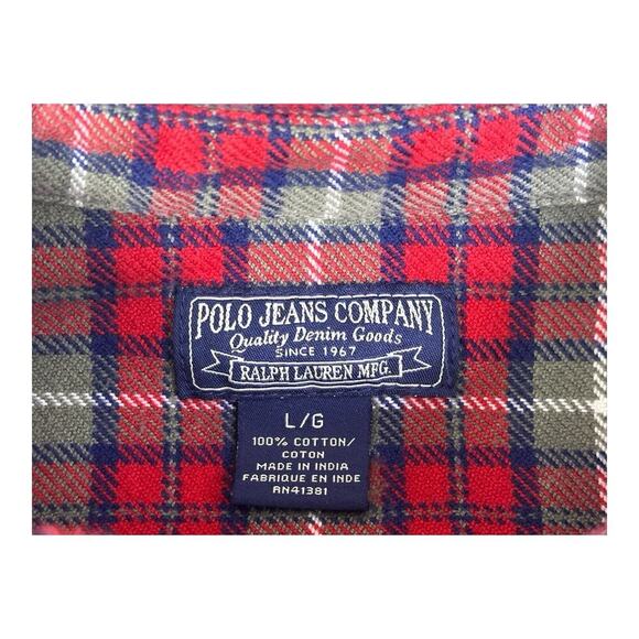 Vintage Polo Jeans Co Ralph Lauren Flannel Shirt Men's Red Heavy Cotton Large - Picture 11 of 13